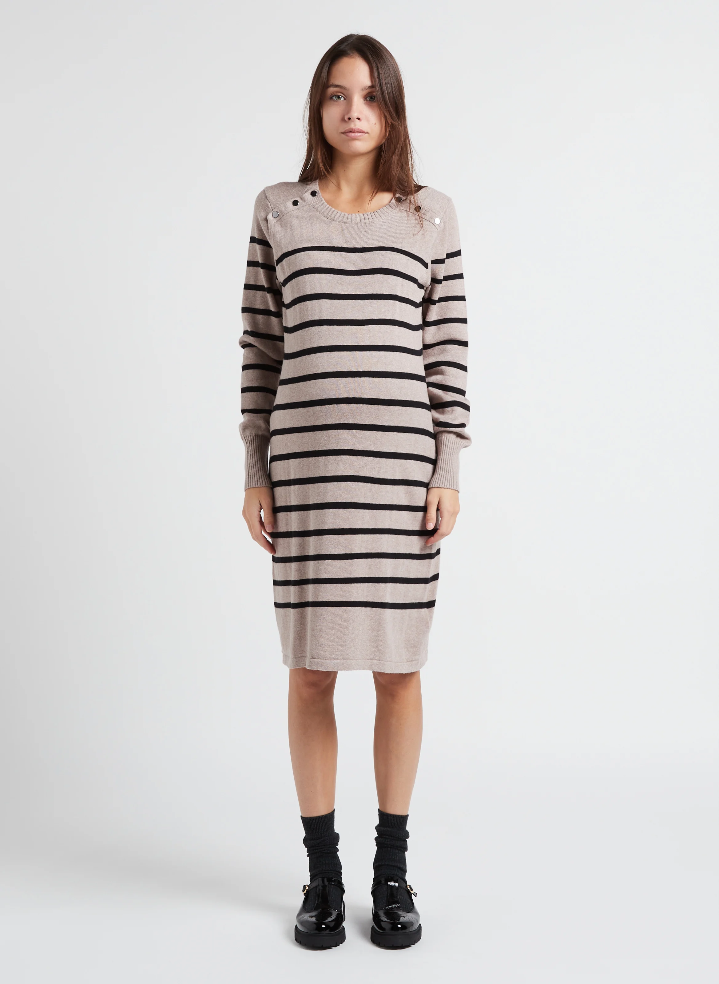RHONA - Robe pull col rond de grossesse en coton | Rayé