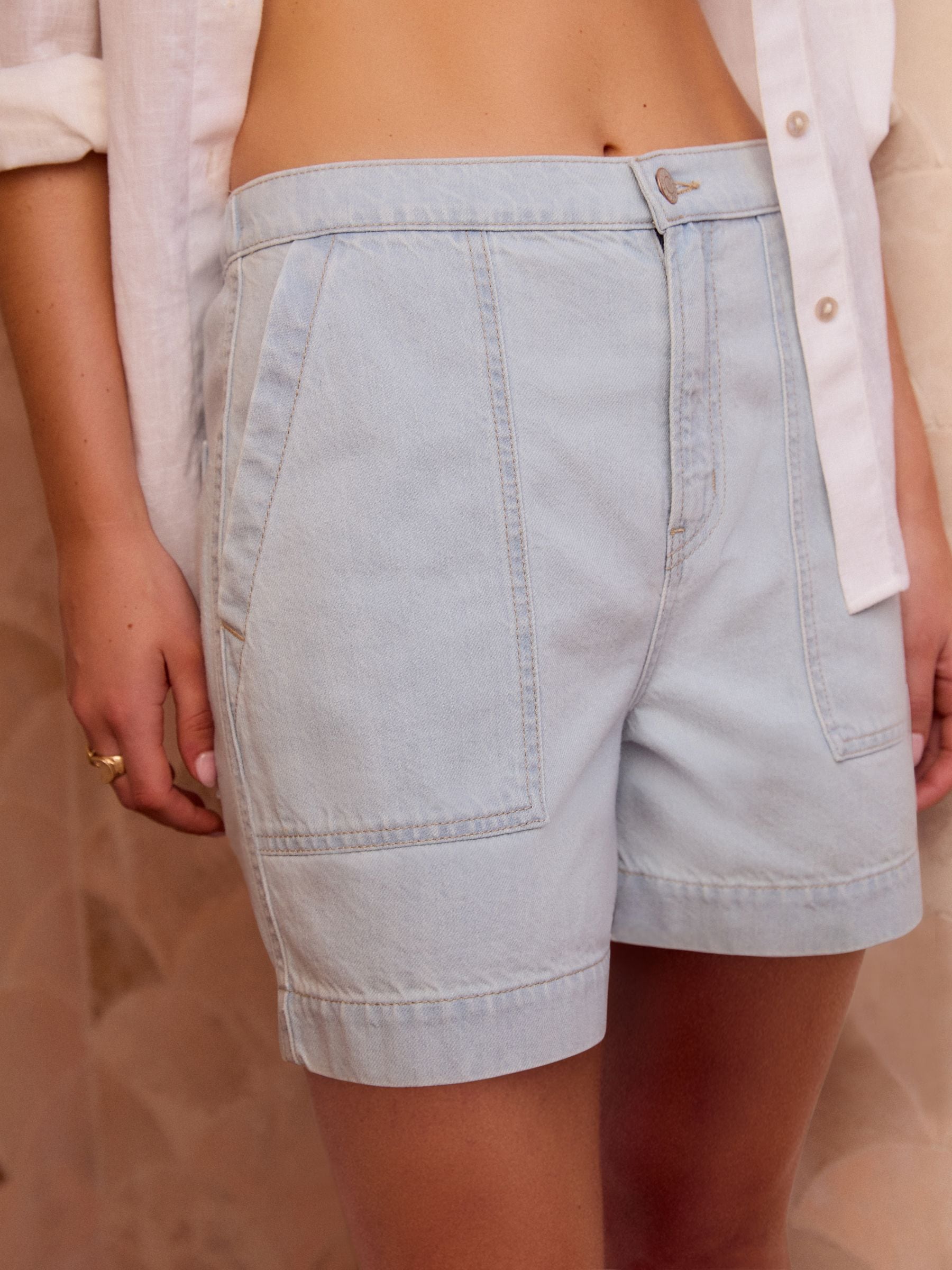 Gebleekt - Utility Lichtgewicht 100% katoenen denim shorts