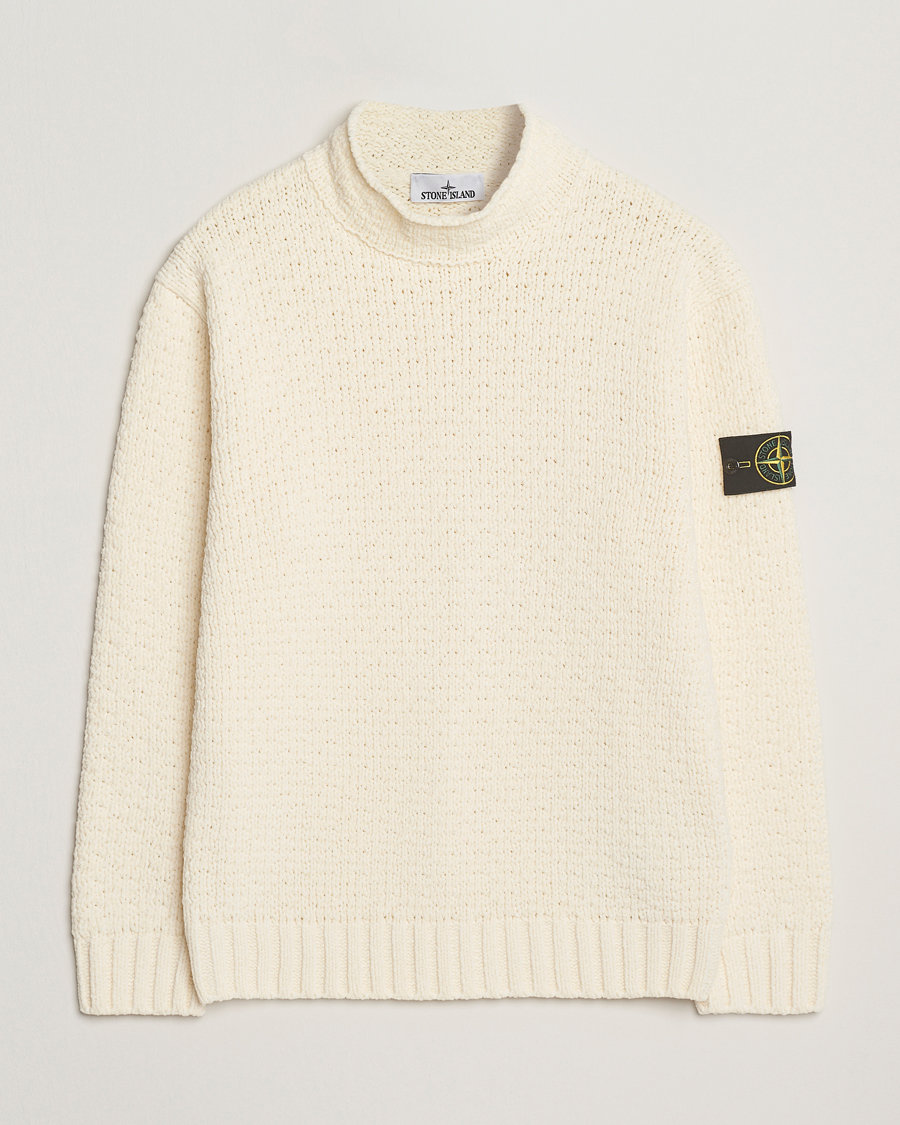 Stone Island Cotton Chenille Knitted Mock Neck Ivory
