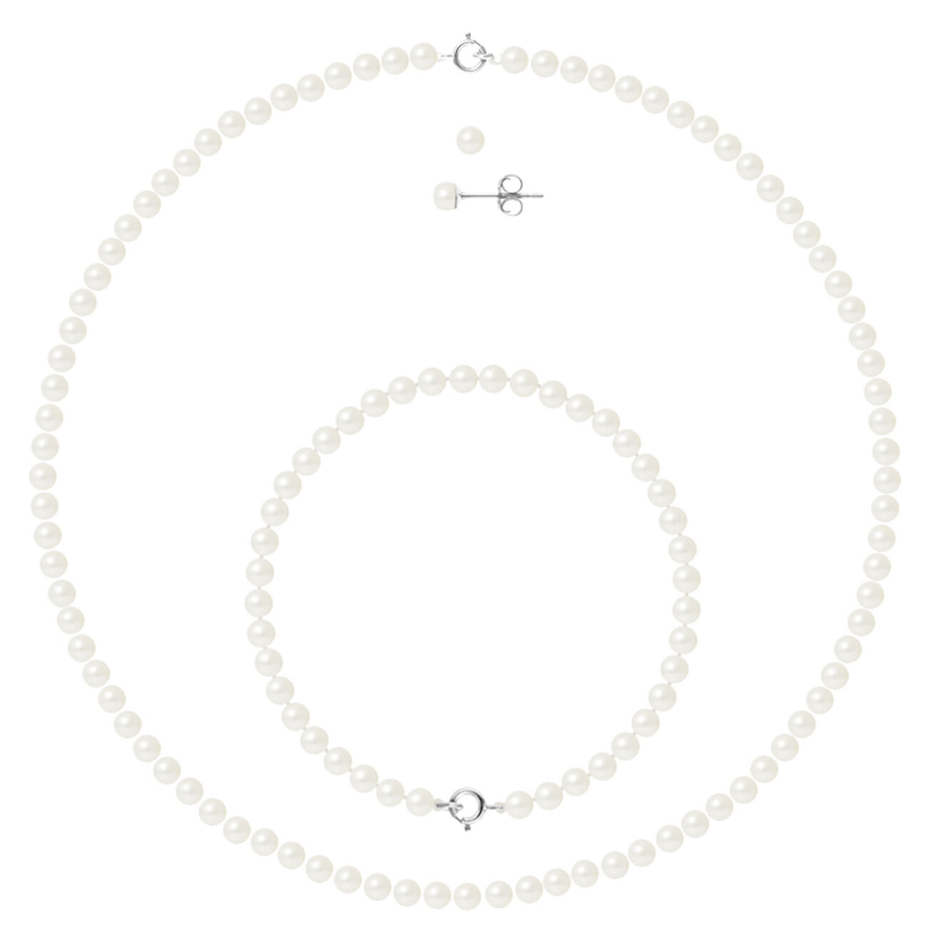 Mitzuko Parure Collier, Bracelet & Boucles d'oreilles Argent Perles d'Eau Douce blanches