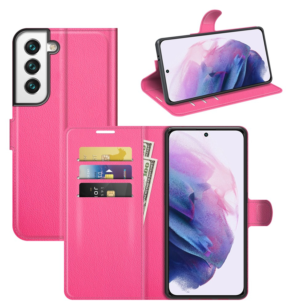 Samsung Galaxy S22 5G Leder Tasche Flip Cover Litchi Look - Pink
