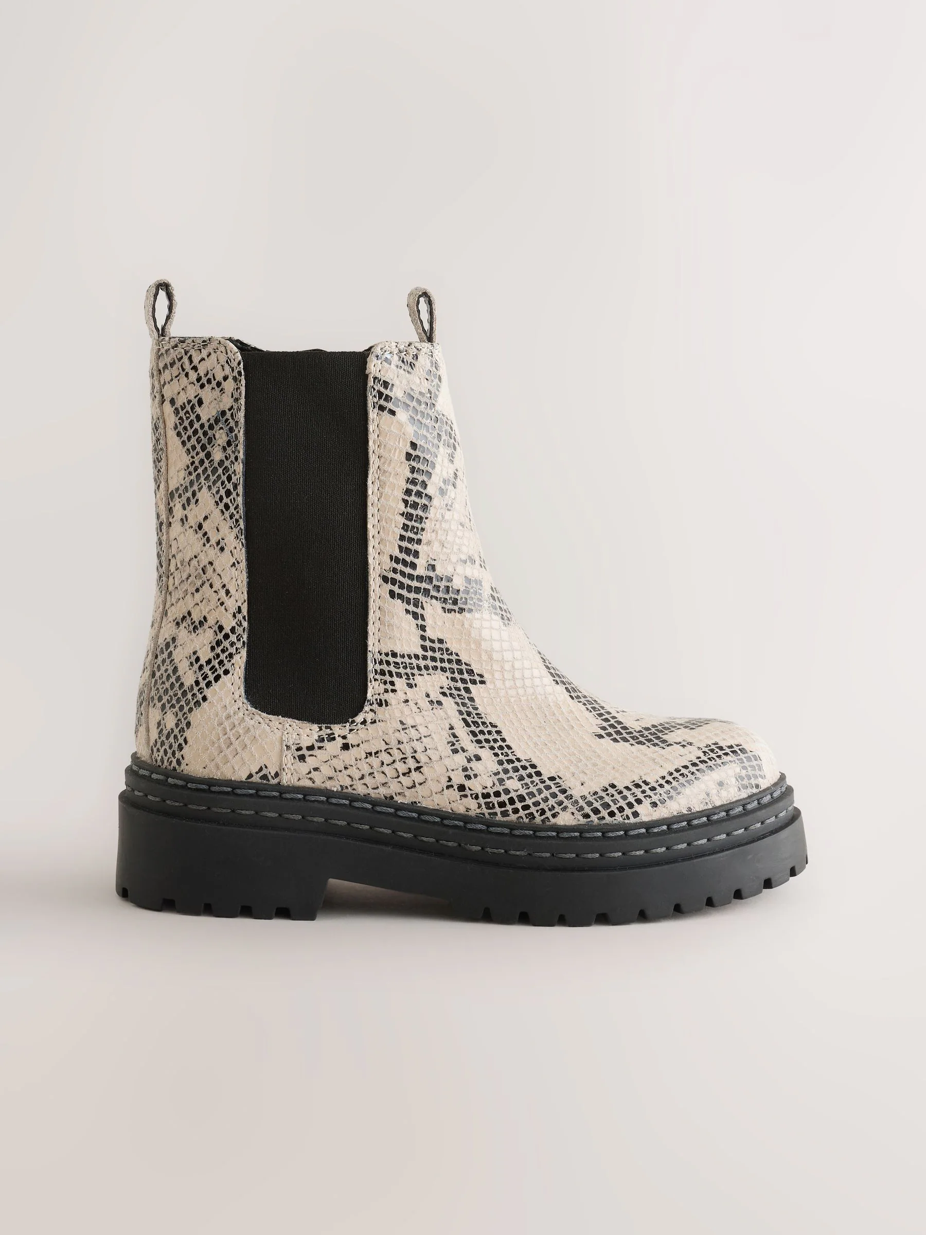 Bedrukt met neutrale slangenprint - Leren Chunky Chelsea Boots