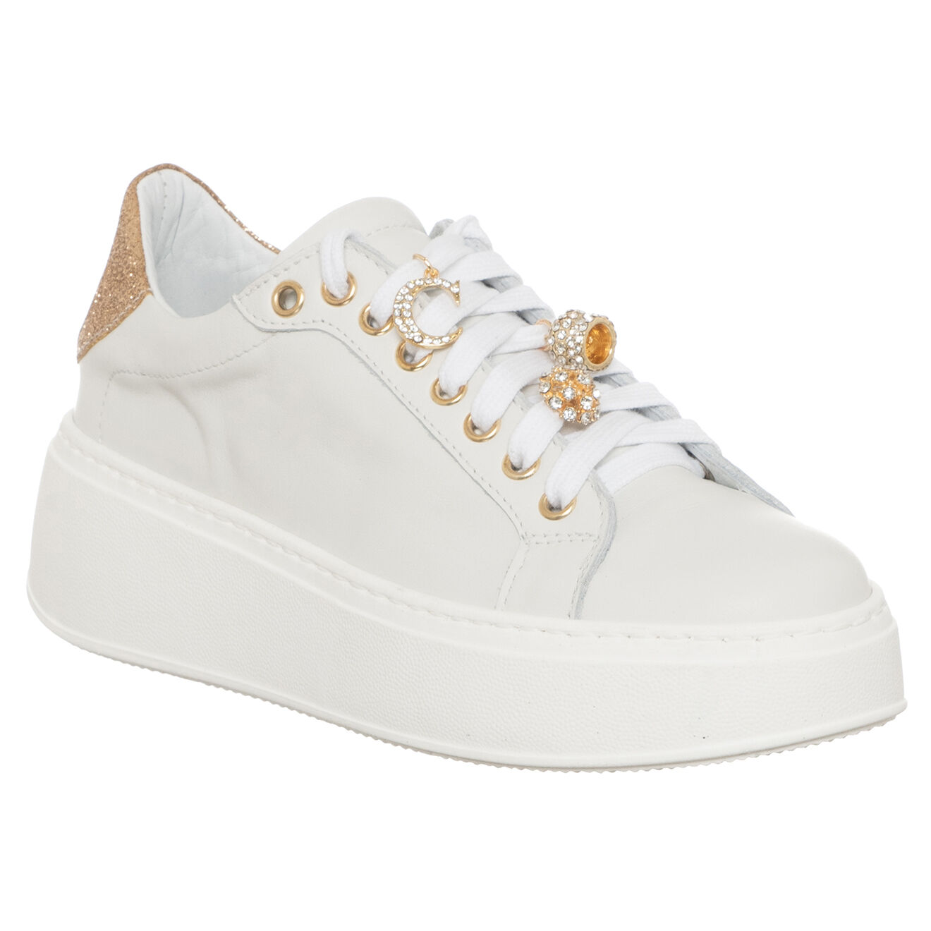 Loretta Pettinari Sneakers en Cuir Odena blanc/platine