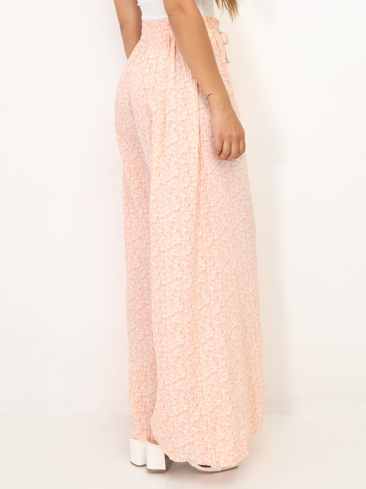 Pantalon plissé à motif floral- Rose