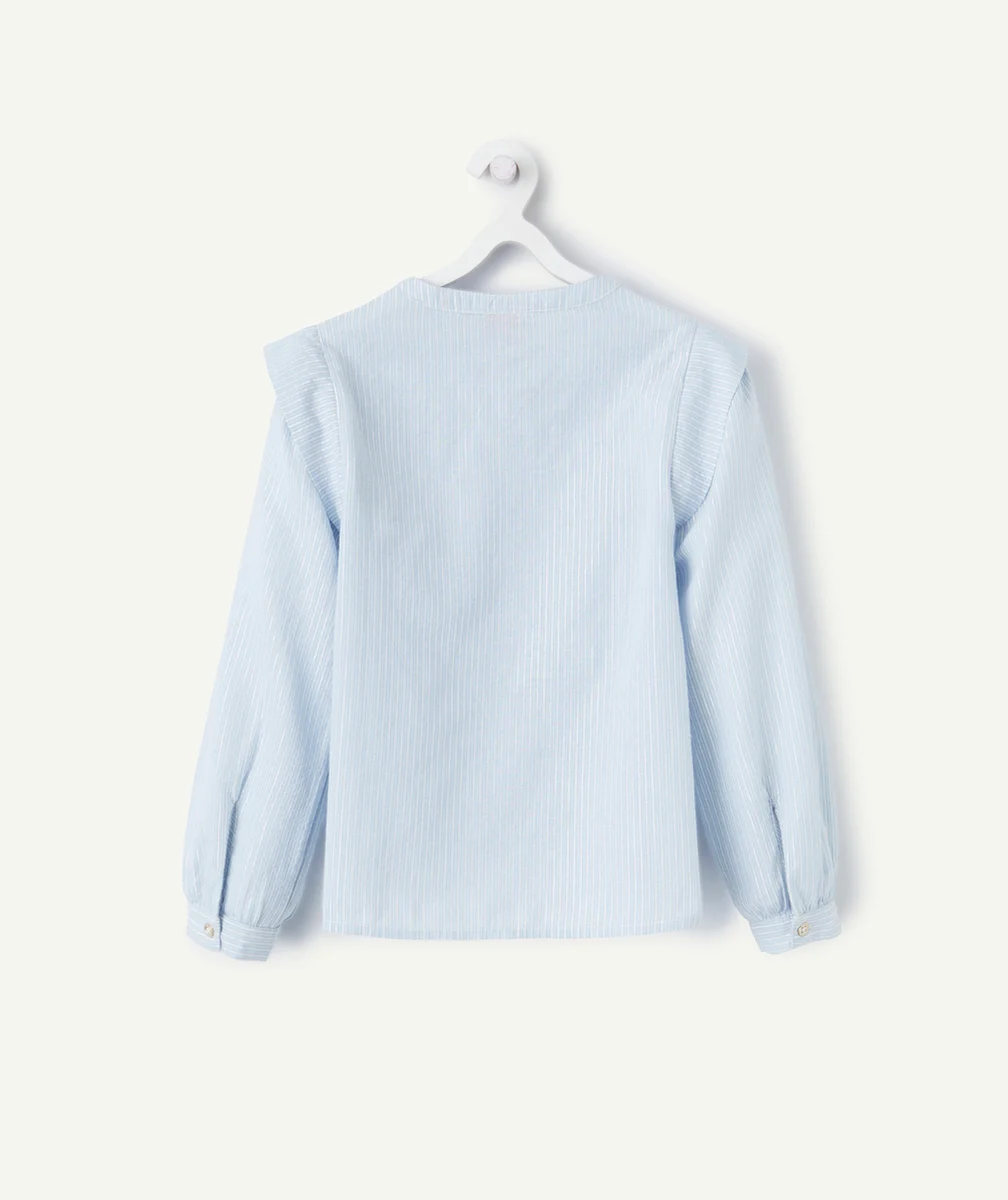 CHEMISE MANCHES LONGUES FILLE BLEUE À RAYURES AVEC DÉTAILS PAILLETÉS