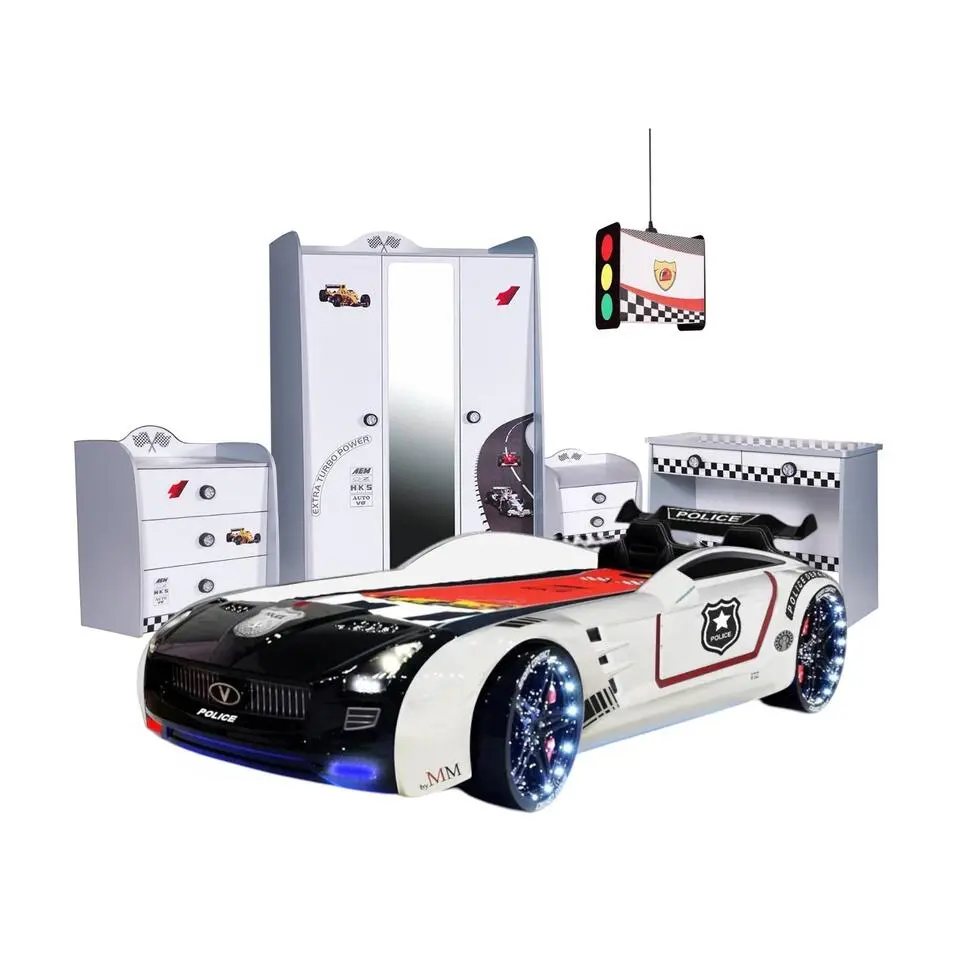 Autobed Roadster - Politie - met led en sound - 230x127x68 cm - Zwart