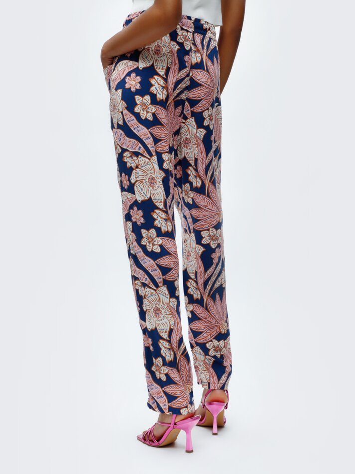 Calças fluidas estampadas - Azul Marinho