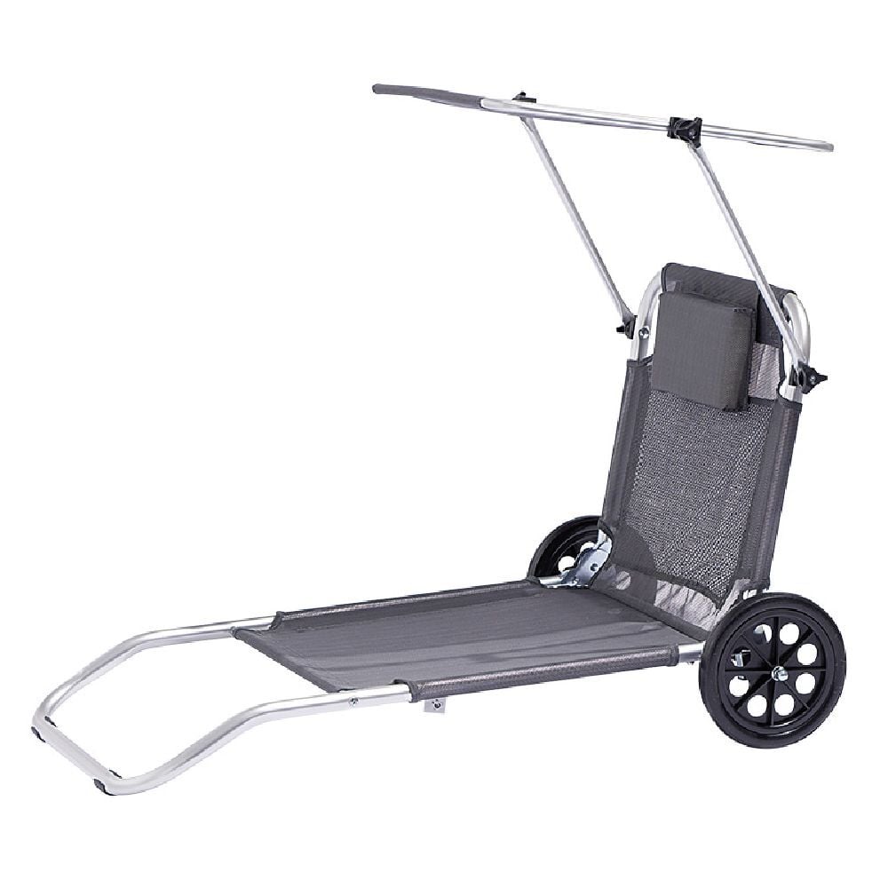 Chaise de plage grise avec pare-soleil 2 roulettes