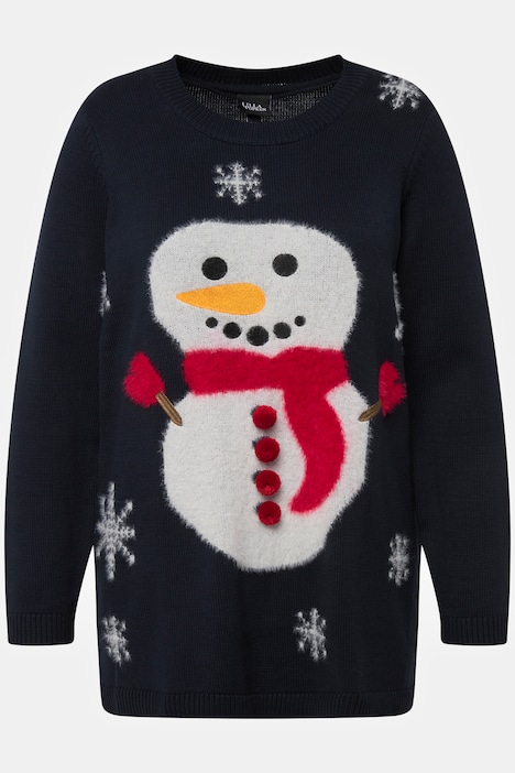 Weihnachtspullover, Schneemann, Rundhals, Langarm