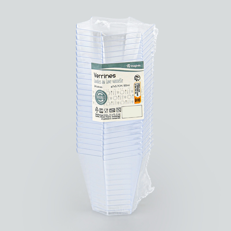 Lot de 24 verrines hexagonales transparentes
