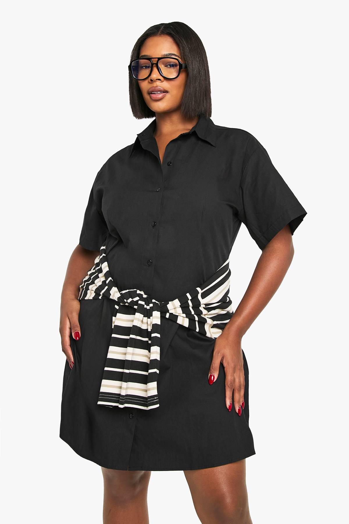 boohoo Plus Poplin Cinched Shirt Dress