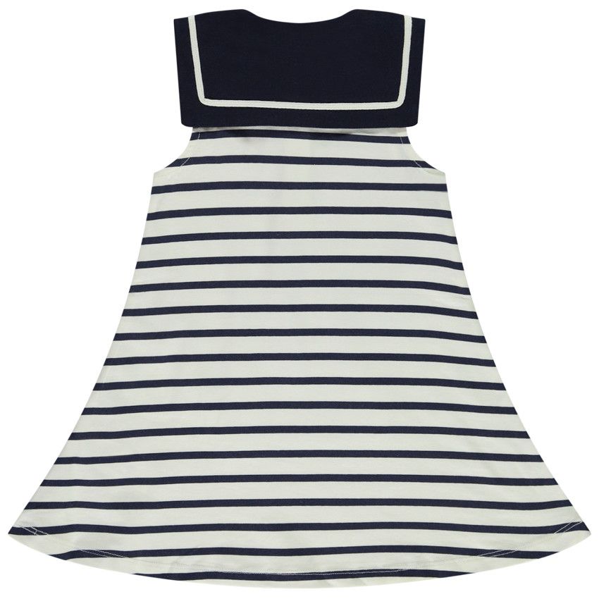 Robe sans manches à rayures et col marin pour bébé fille - Ecru