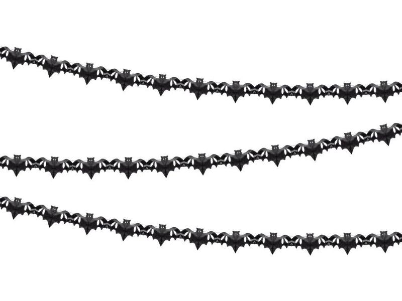 Partydeco Girlande Fledermaus 4 m, Schwarz Seidenpapier Girlande Fledermaus