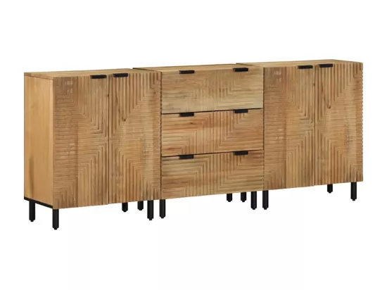 Buffets 3 pcs marron 60x33x75 cm bois massif de manguier