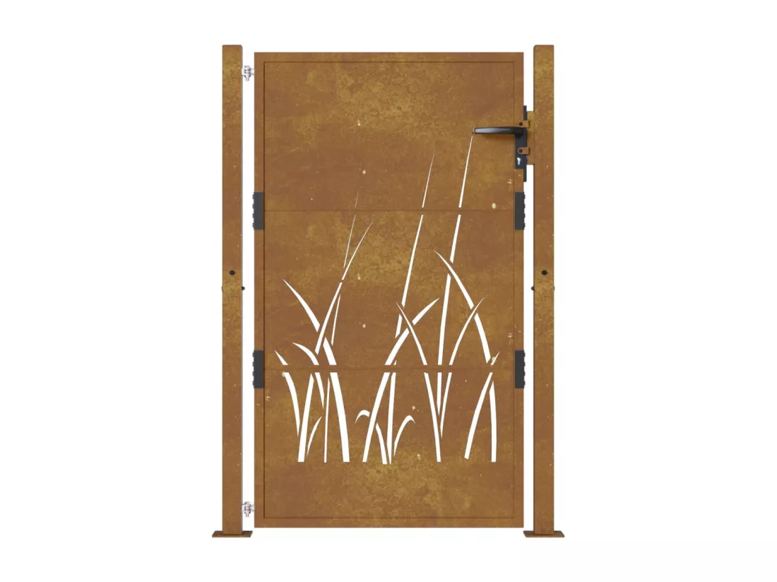 Portail de jardin 105x130 cm acier corten conception d'herbe