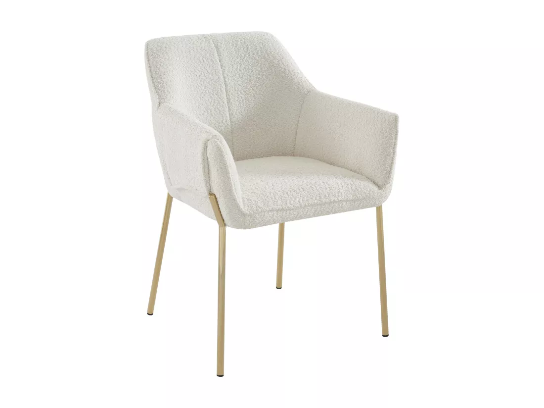 Lot de 6 chaises avec accoudoirs en tissu bouclette et métal doré - Crème - AKETI de Pascal Morabito
