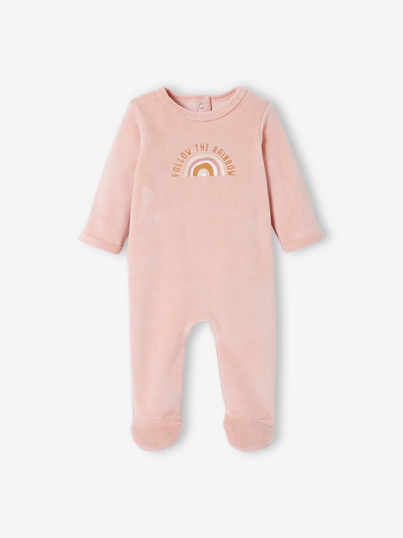Conjunto de 2 macacões para bebê menina em veludo bicolor rosa claro/multicolorido