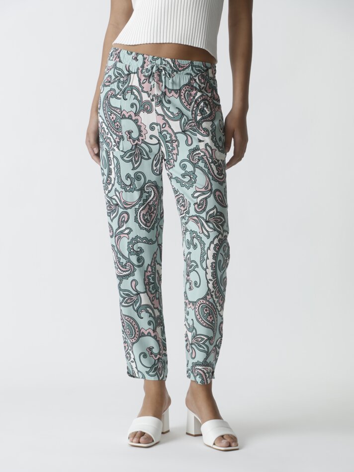 Calças fluidas estampadas - Verde Água