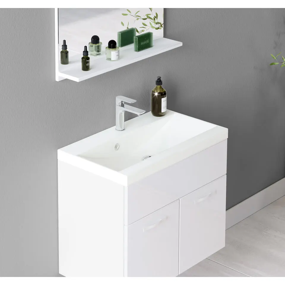 Badplaats Badkamermeubel Montreal 60 x 35 cm – Hoogglans Wit – Wastafel met