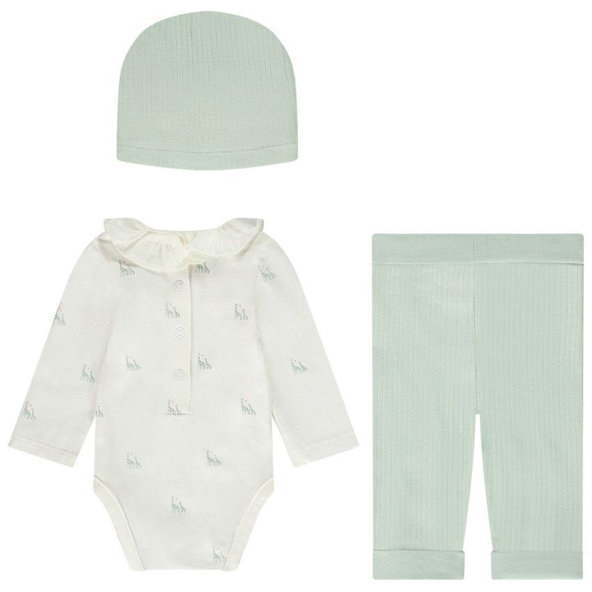 Ensemble 3 pièces avec turban côtelé pour bébé fille - Vert