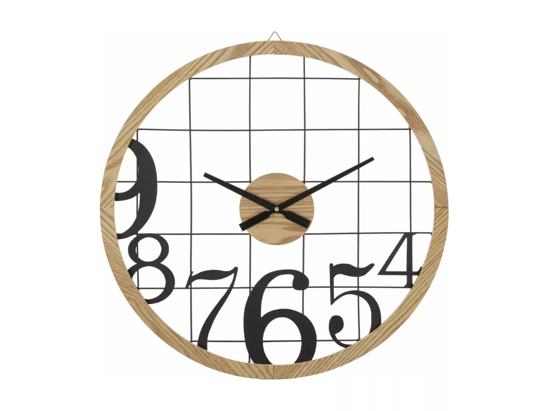 Horloge Murale numbers - Métal et Bois, Design Carré et Régulier, Ø 60 x 2,5 cm