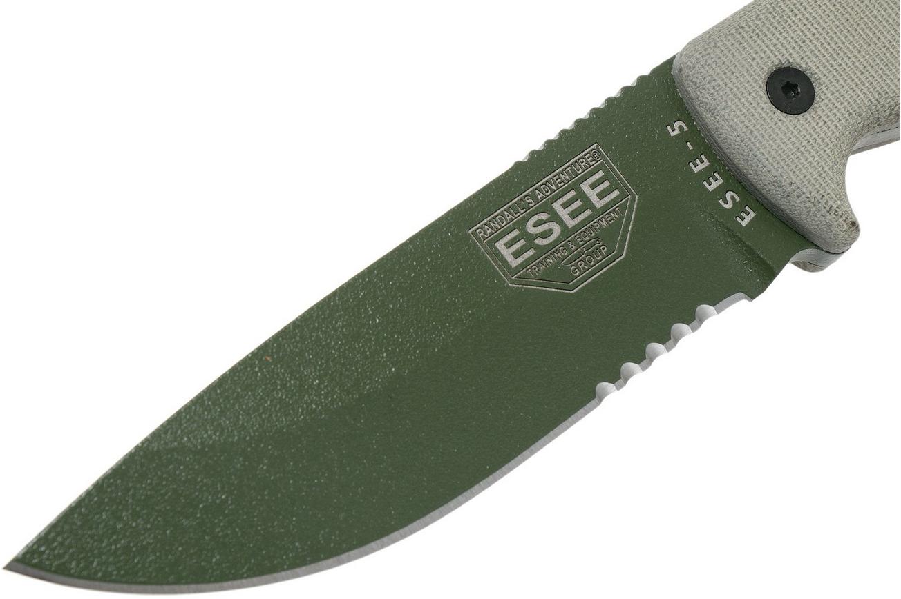 ESEE Model 5 Serrated OD-Green blade 5S-OD met kydex schede   riemclip