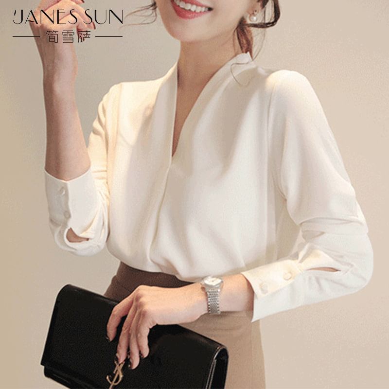 Hanji - Blouse met lange mouwen en V-hals