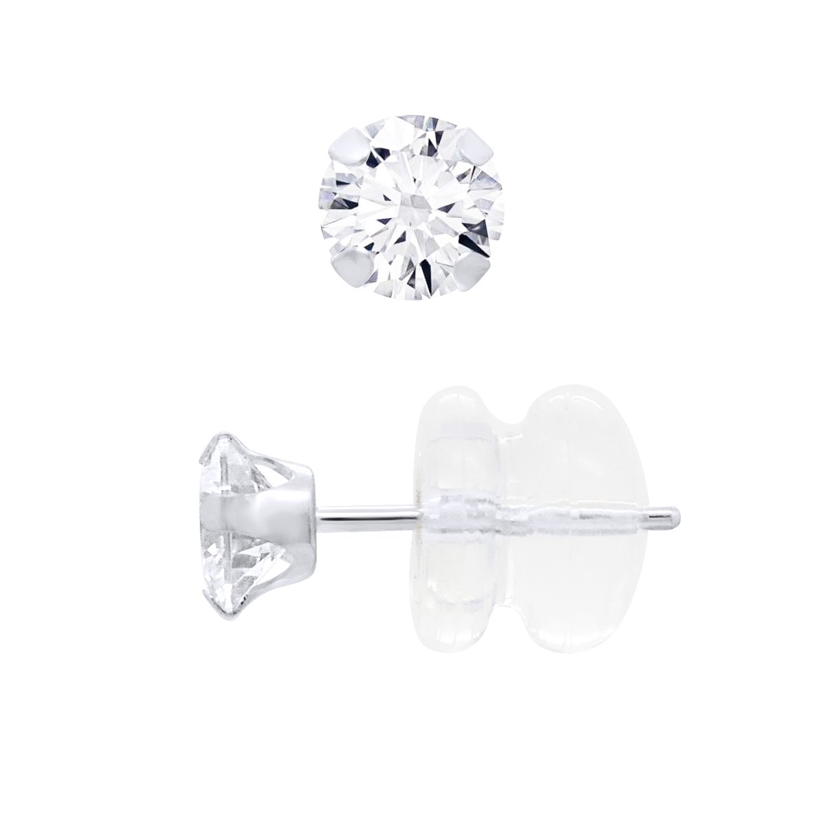 Boucles D'Oreilles Puces - Or Blanc - Ornées d'Oxydes de Zirconium 4 mm serti Griffe