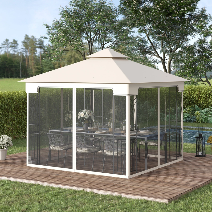 Outsunny Gartenpavillon mit Doppeldach cremeweiß
