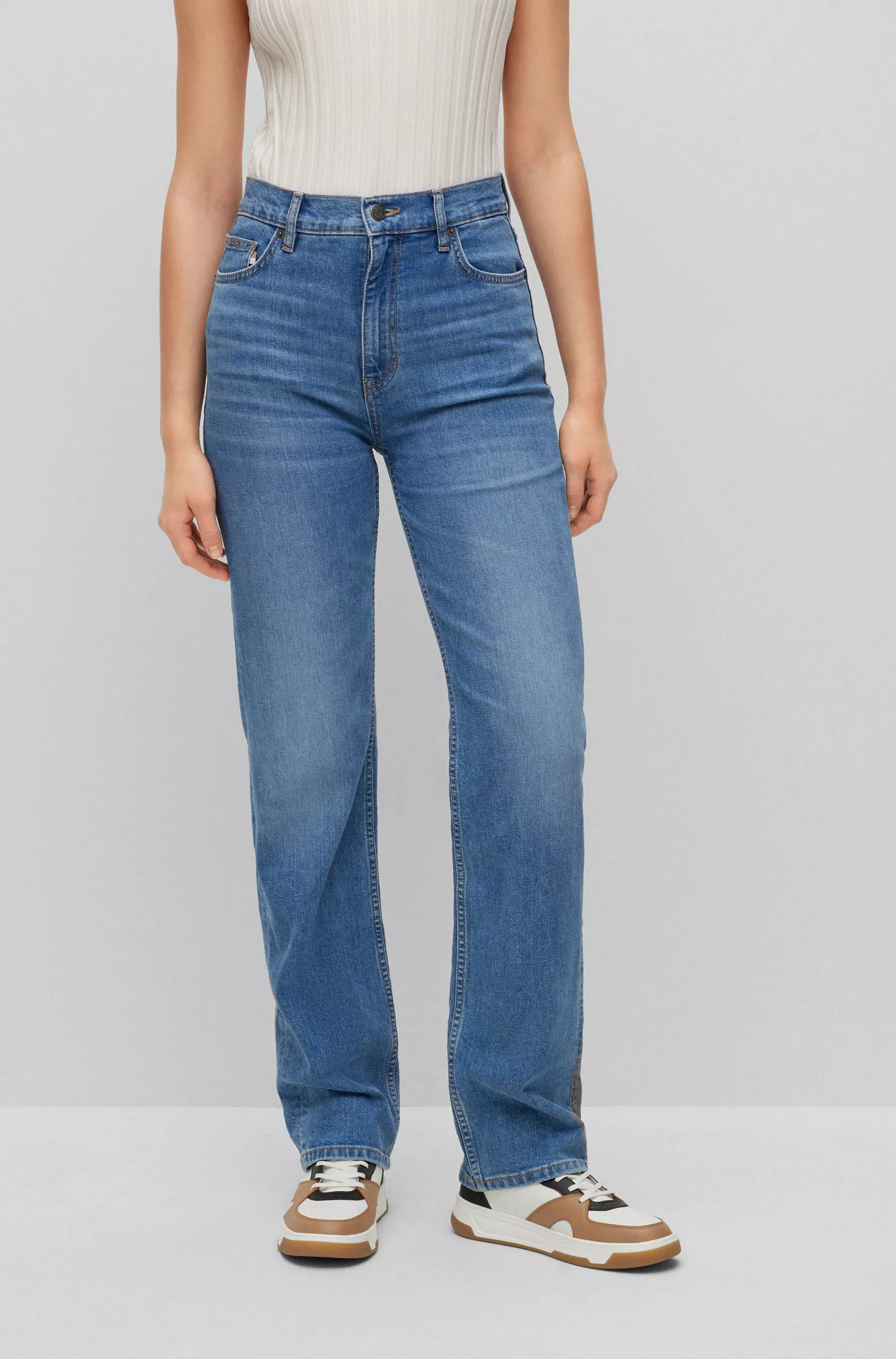 Calça jeans BOSS preta de cintura alta em denim azul com elasticidade confortável