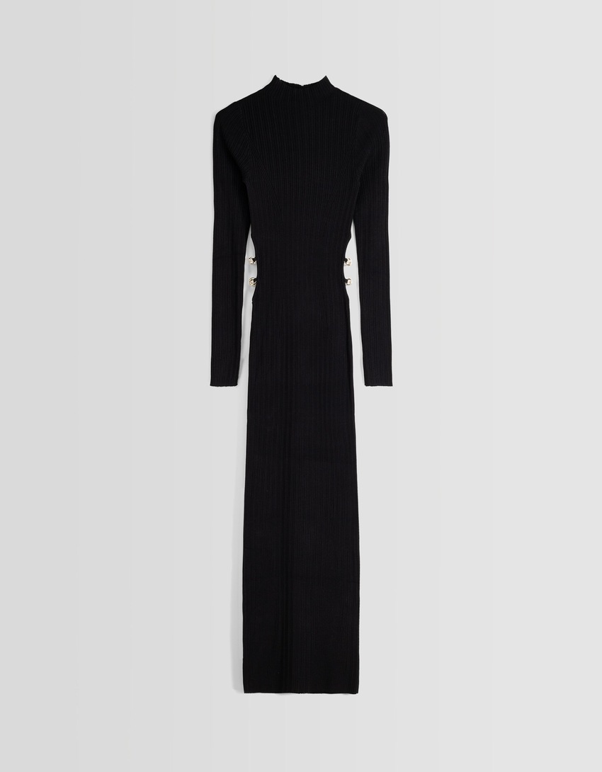 Vestido midi de malha com recorte lateral