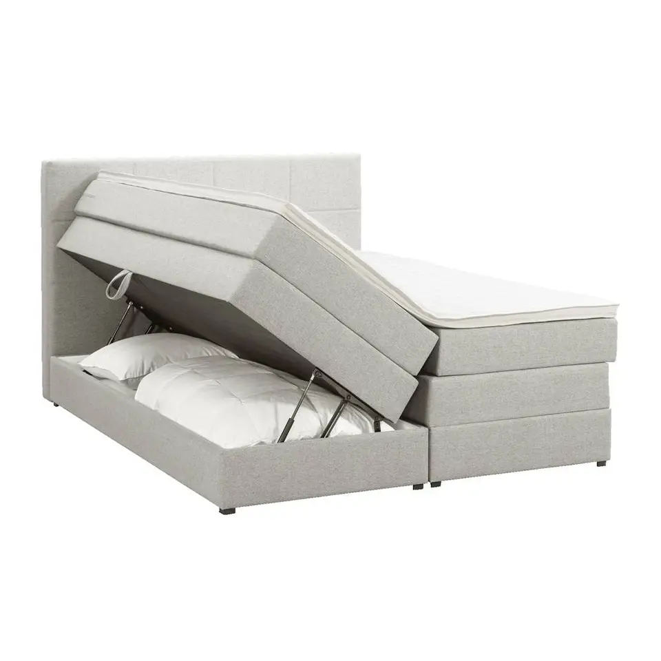 Boxspring met opbergruimte Liv geblokt - ecru - 140x200 cm