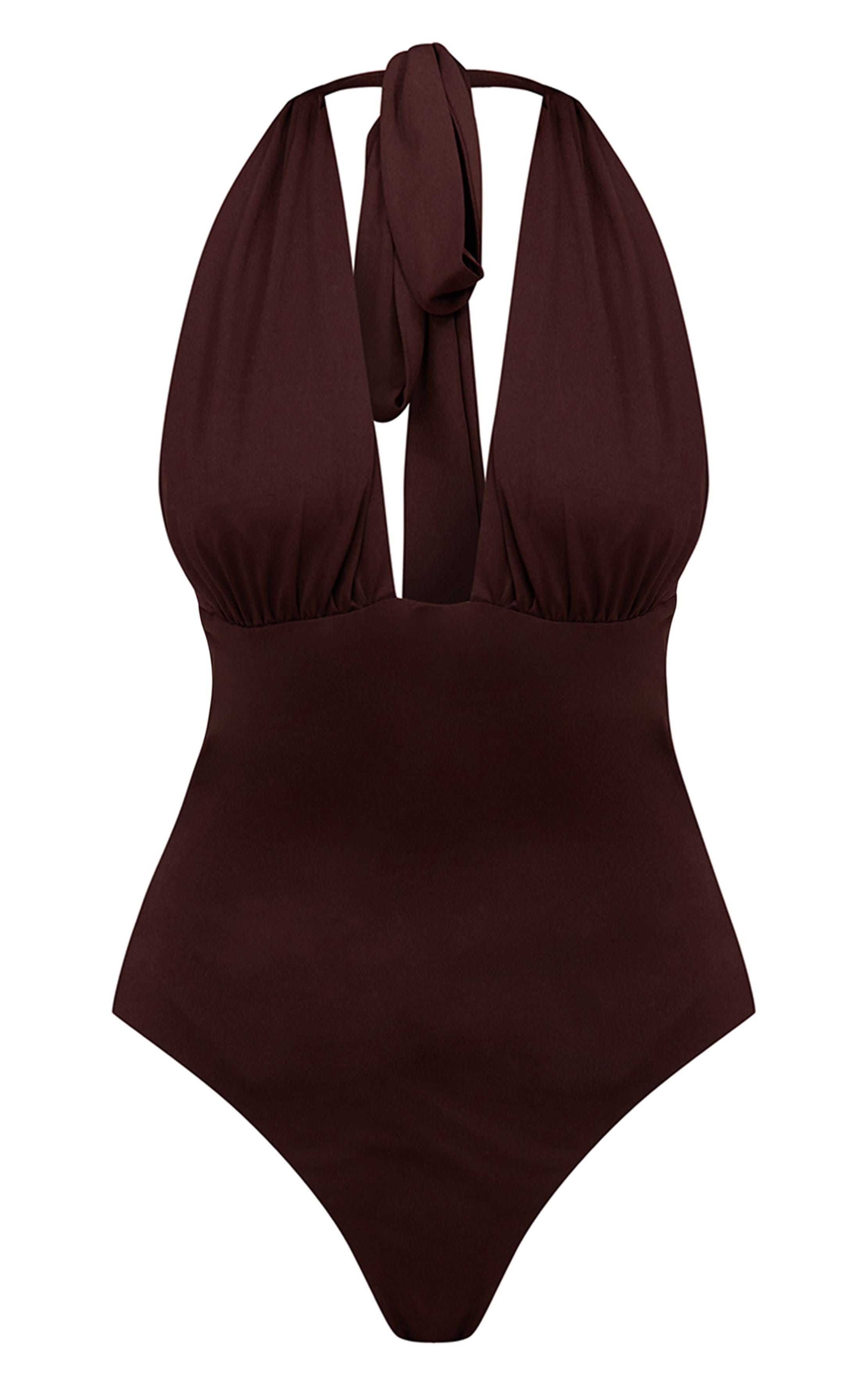 Chocolate Brown Body Coordonné Plt Label Bustier Froncé En Jersey Fluide