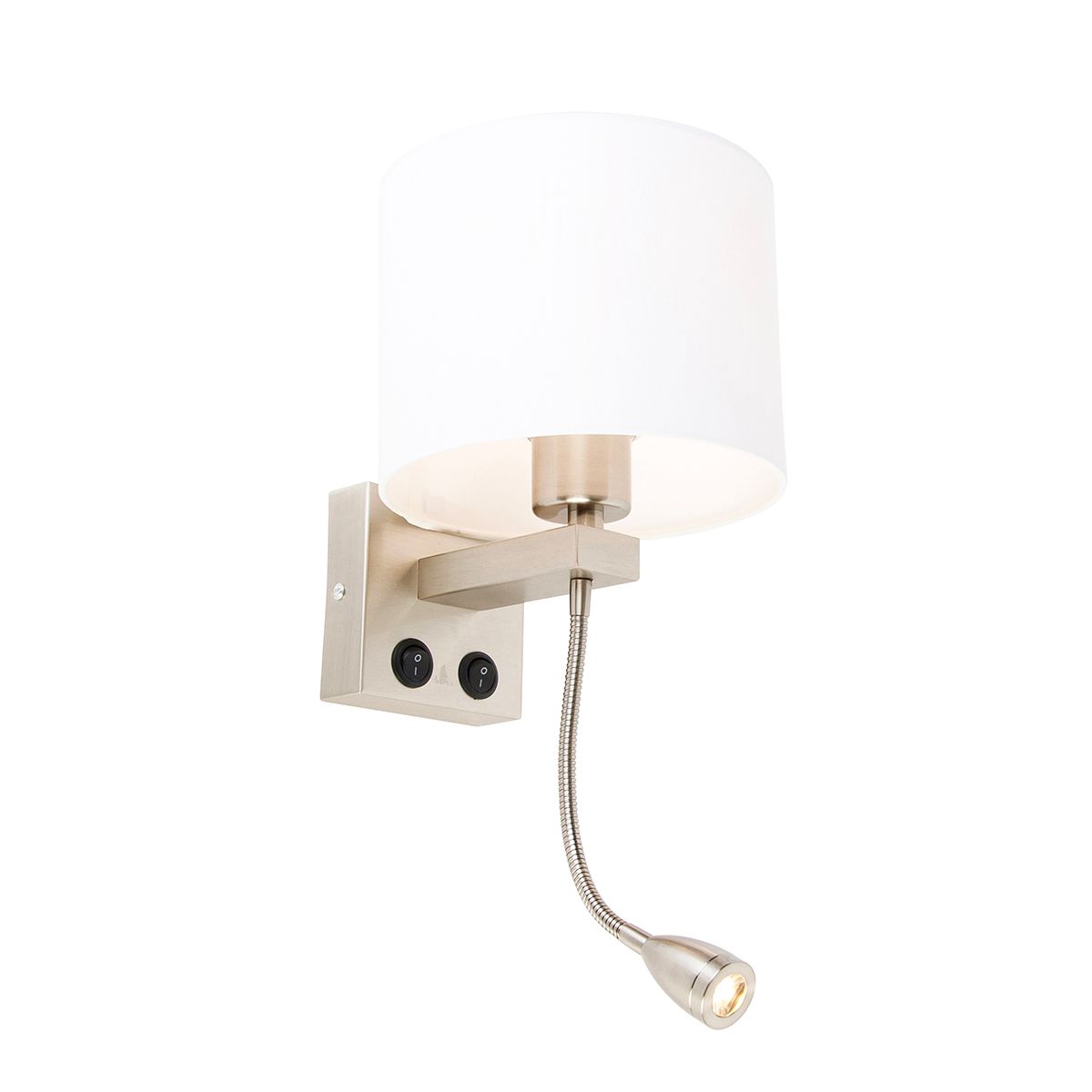 Wandlamp staal met flexarm en kap wit 18 cm - Brescia Combi
