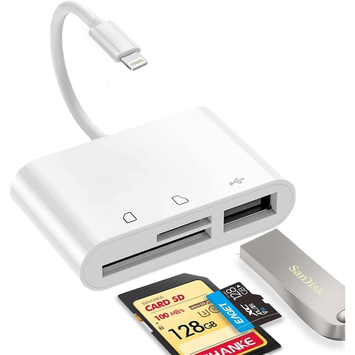 NÖRDIC Lightning-kortleser 2 kortspor SD, MicroSD, 1xUSB-A 3.0 UHS-I