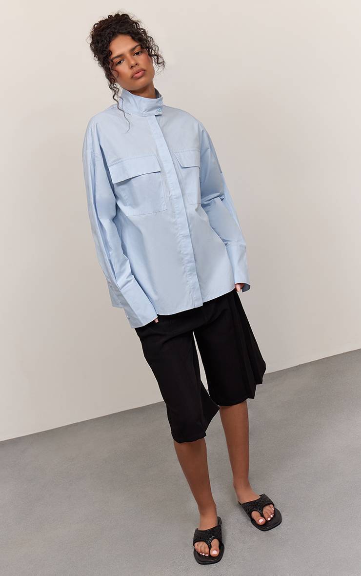 Bleu Clair Chemise Oversize En Coton Avec Poches Détaillées