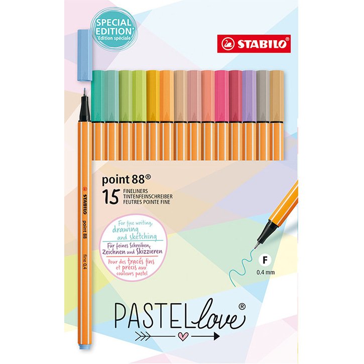 Stylo feutre stabilo pastellove point fine 0,4mm   pochette de 15 coloris        assortis