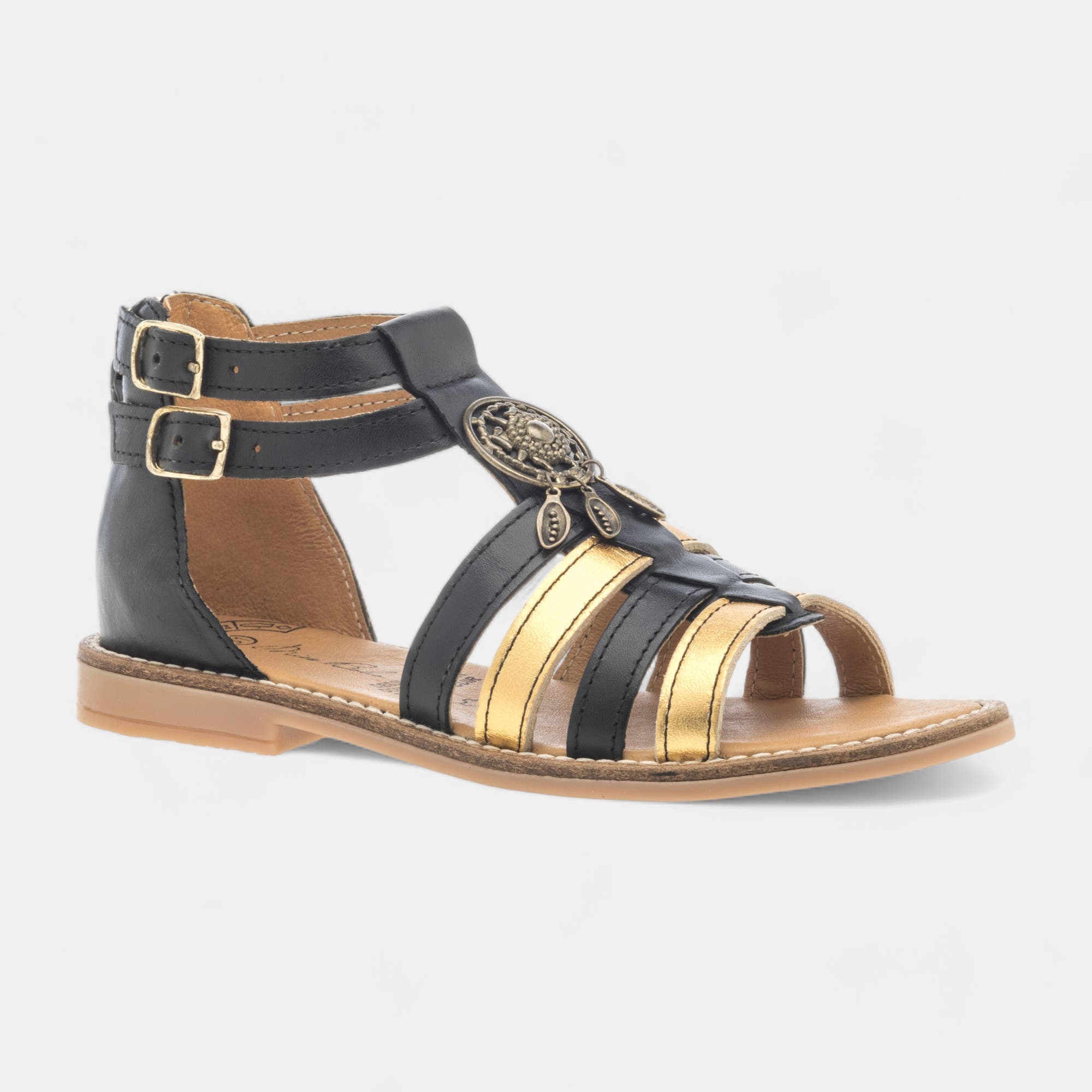 Nu-pieds Fille en cuir noir