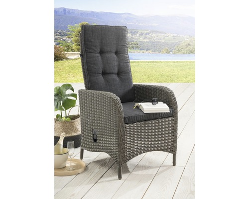 Palma vintage hoge rugleuning tuinstoel, grijs polyrotan, verstelbare rugleuning