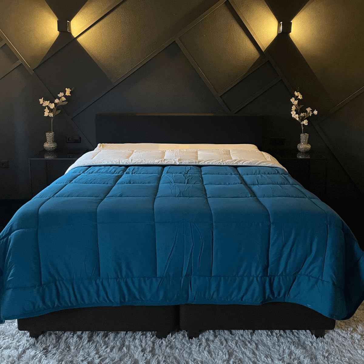 Zelesta Easybed 4-Jahreszeiten Bettdecke ohne Bezug – Bettwäsche für Winter und Sommer, warm, Daunen, waschbar, ohne Bezug (Türkis & Beige, 240 x 220 cm)