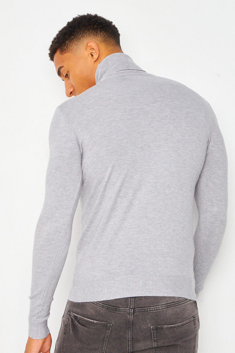 Pull col roulé gris uni