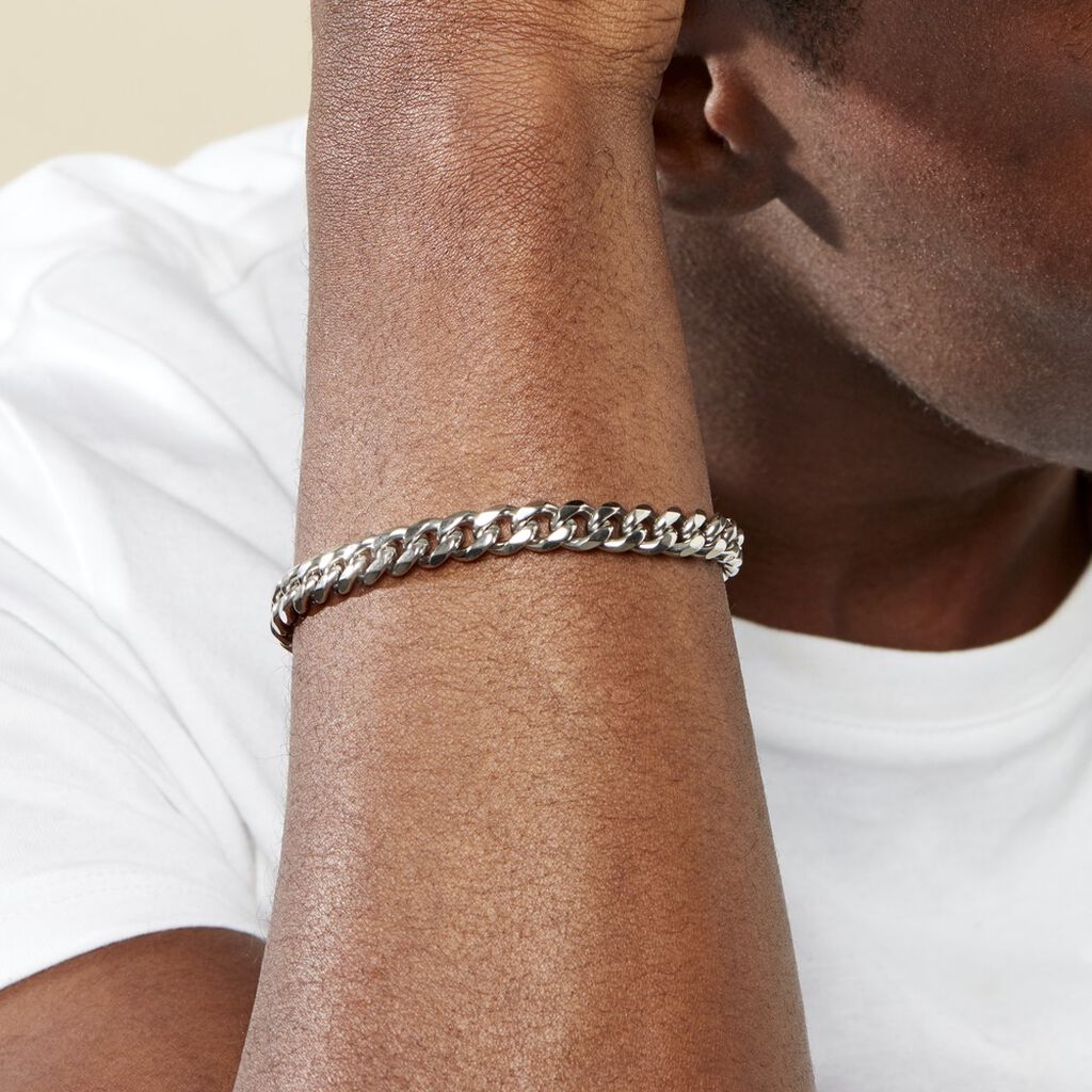 Bracelet Achille Maille Gourmette Acier Blanc
