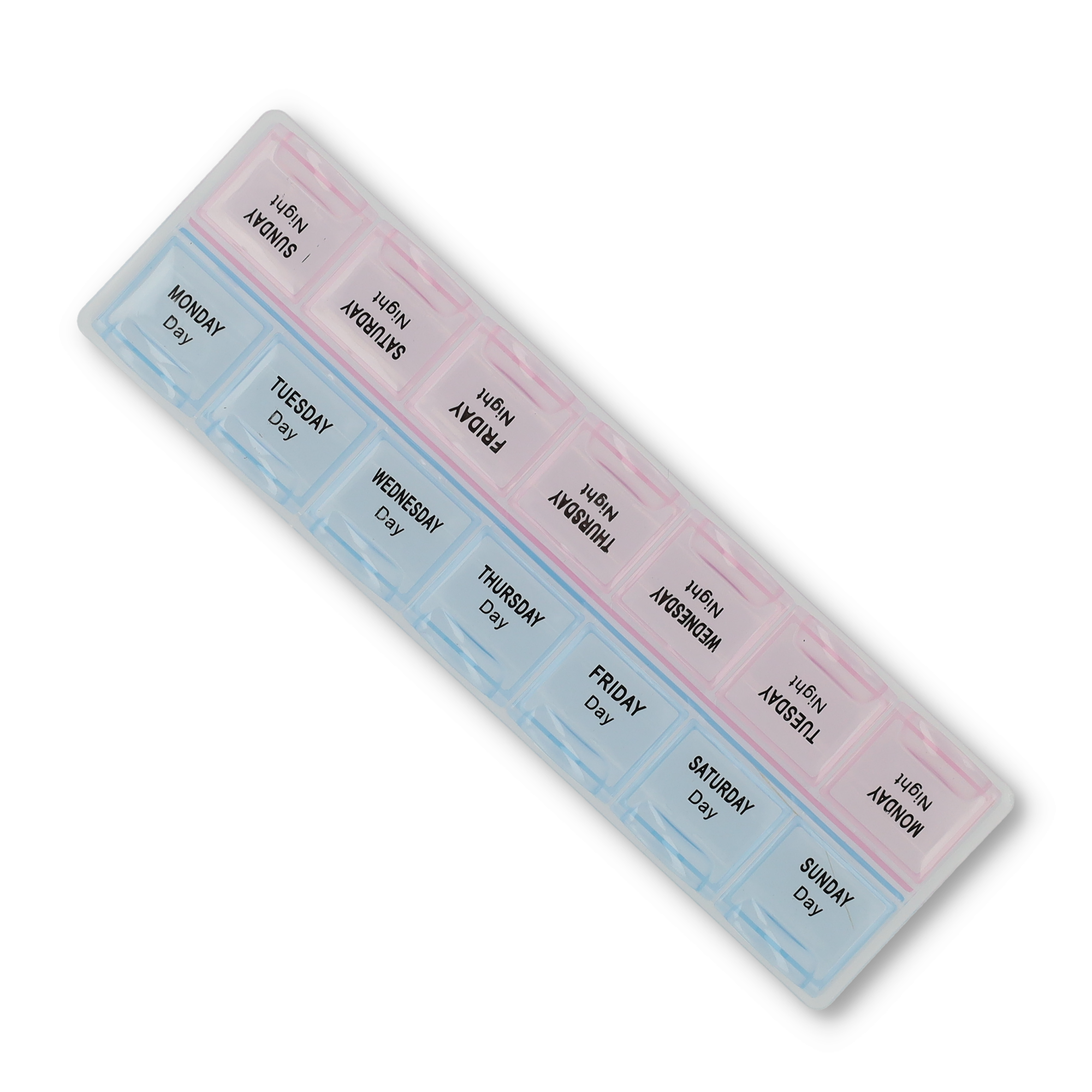 (215x60mm) Medikamenten Dosierer 7 Tage Dosett Tablettenbox Supplements Pillendose -  Rosa / Blau