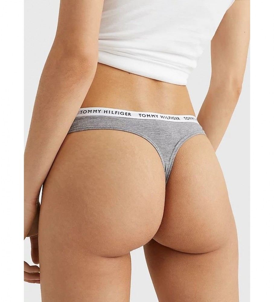 Conjunto de 3 tangas Tommy Hilfiger com logo e cós elástico - Cinza, Branco, Preto