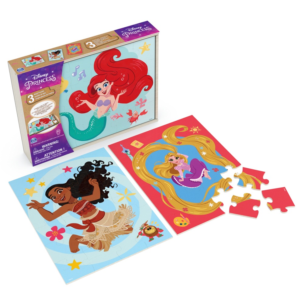 Prinzessinnen-Holzpuzzles, 3er-Pack in Aufbewahrungsschale, Sortiment