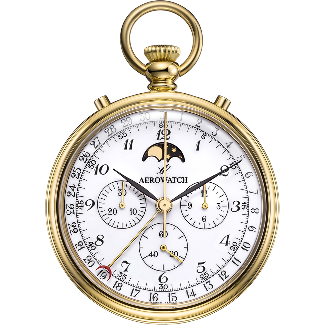Aerowatch Taschenuhr Lépine Mechanical Chrono Moon Phase Arabic