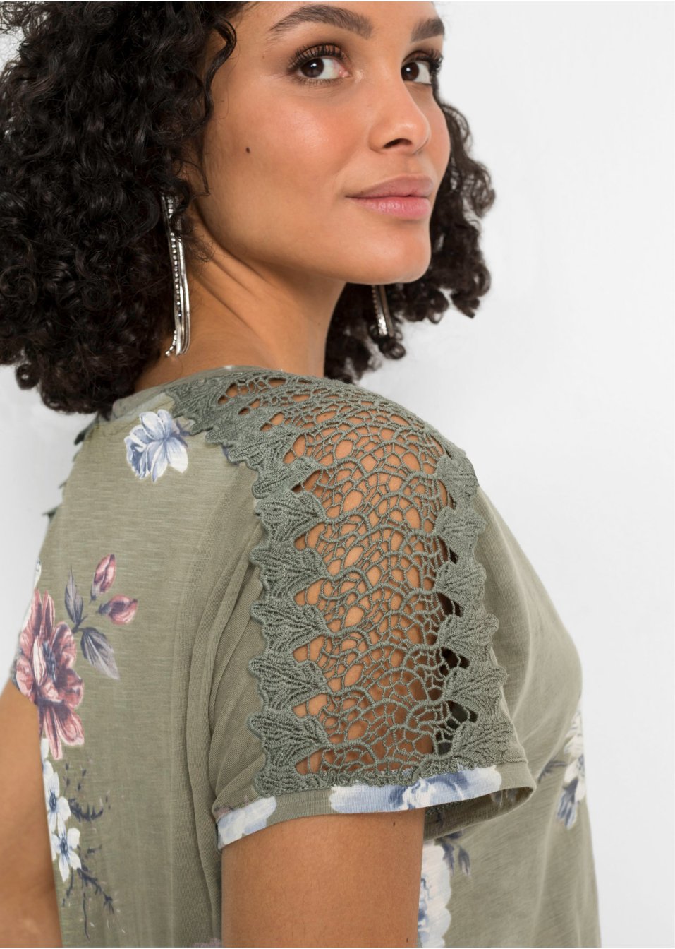 T-shirt imprimé avec dentelle