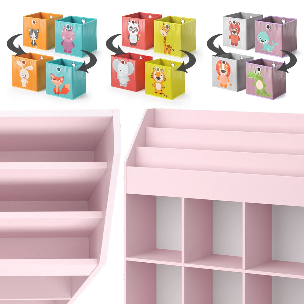 Vicco Kinderbücherregal Luigi 107 x 114 cm, Rosa, Kinderzimmerregal, Fächer, Faltboxen