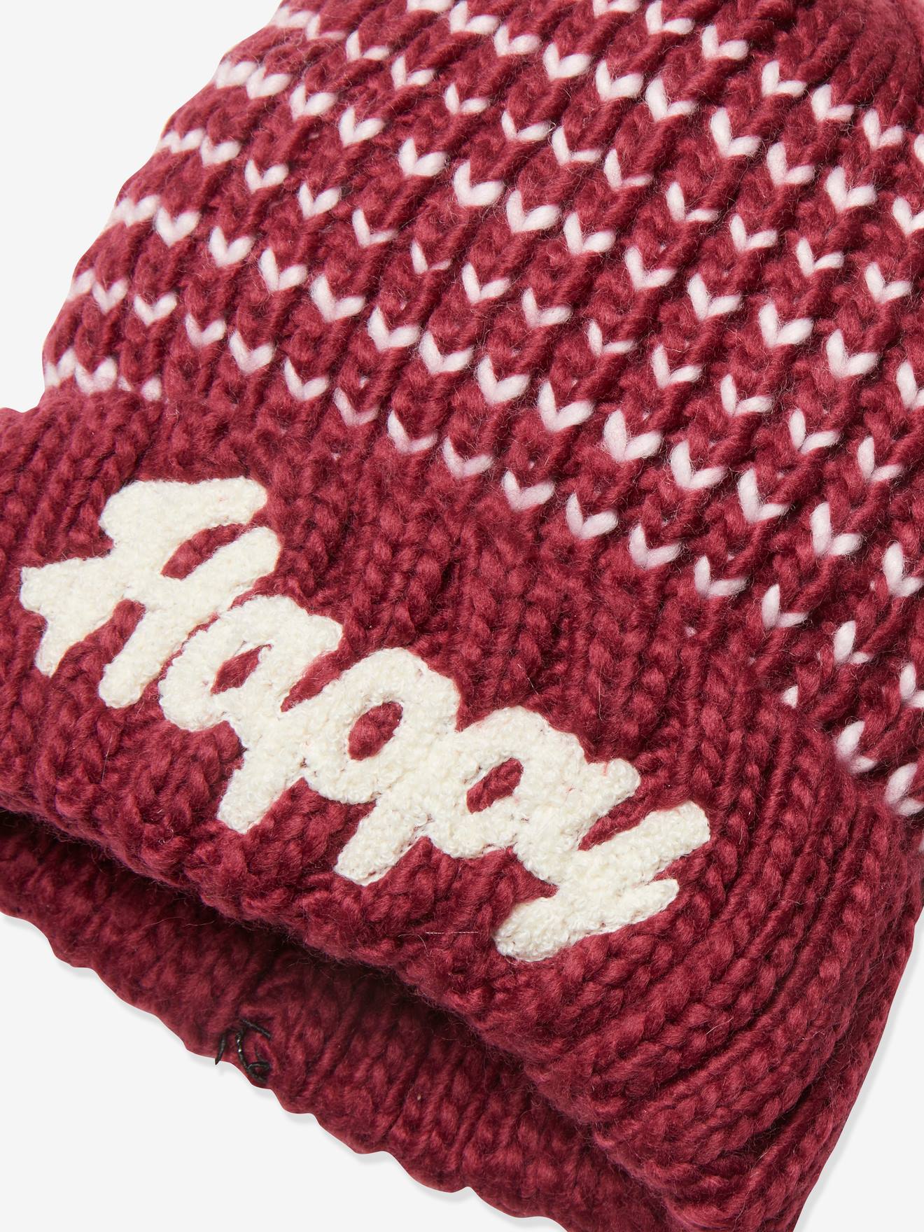 Gorro de malha jacquard para meninas, certificado Oeko-Tex®, rosa escuro, bicolor/multicolorido.