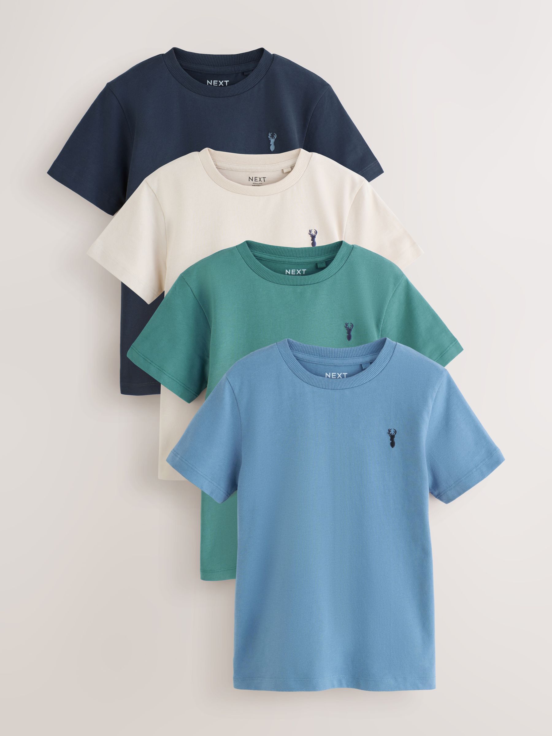 Mineraalgroen/blauw - T-shirts met korte mouwen en geborduurd rendier, verpakking van 4 (3-16jr)